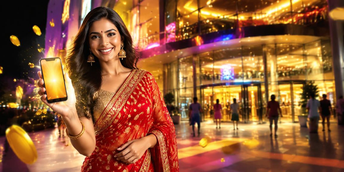 Indian woman using mobile device for secure online lottery and betting
